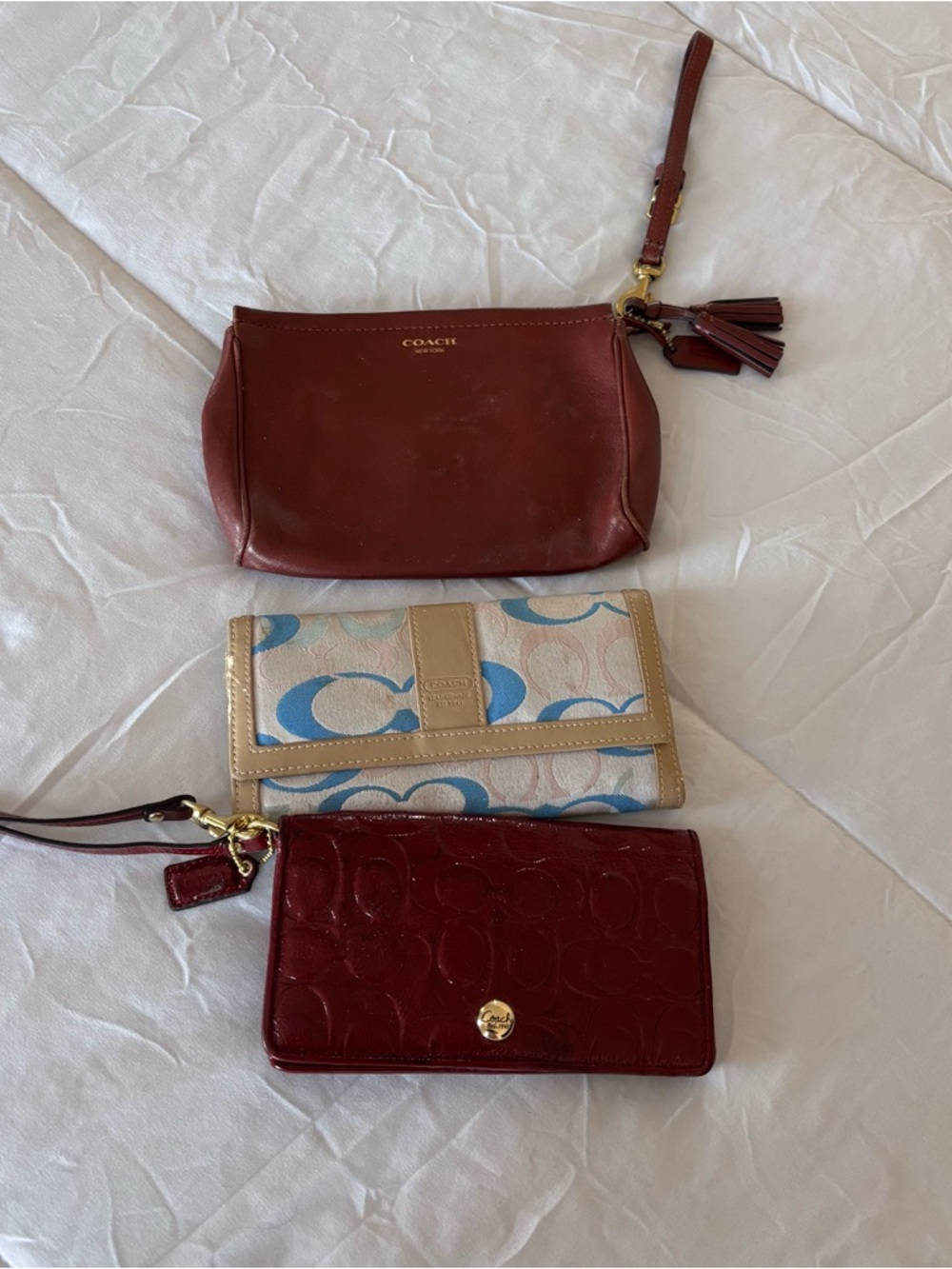 Bundle-Coach Red Leather Wristlet and Wallet Set